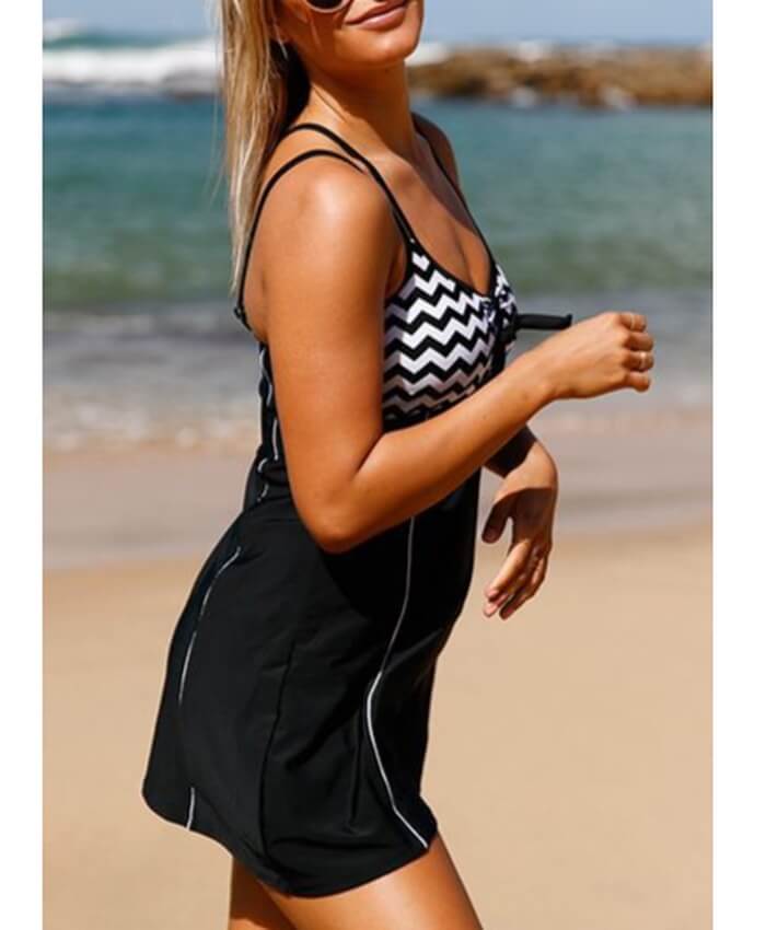Criss Cross Back Padded Printed Swimdress